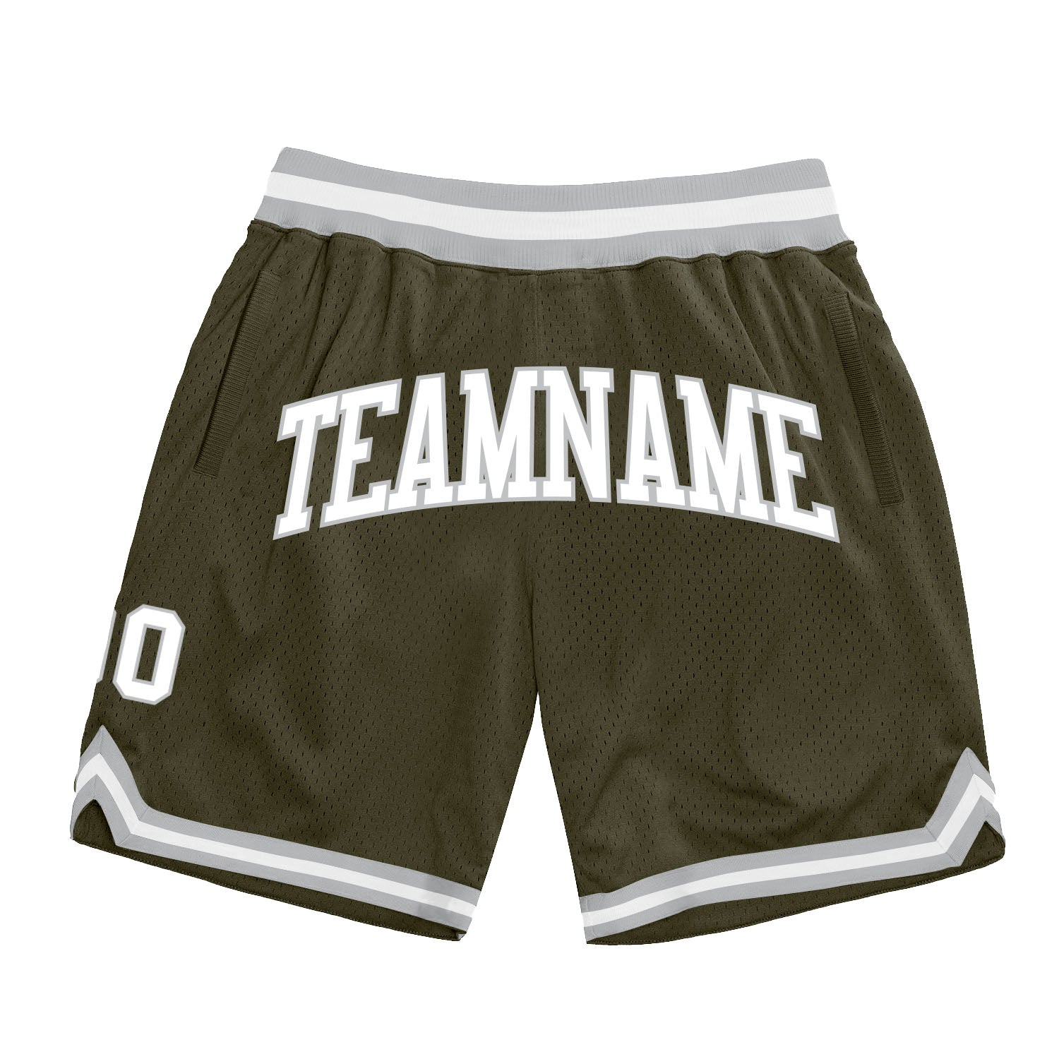 Custom Olive White-Gray Authentic Throwback Salute To Service Basketball Shorts - Main View