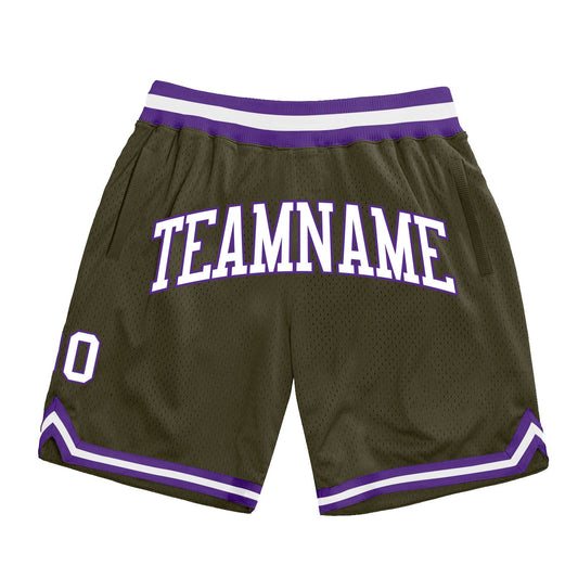 Custom Olive White-Purple Authentic Throwback Salute To Service Basketball Shorts - Main View