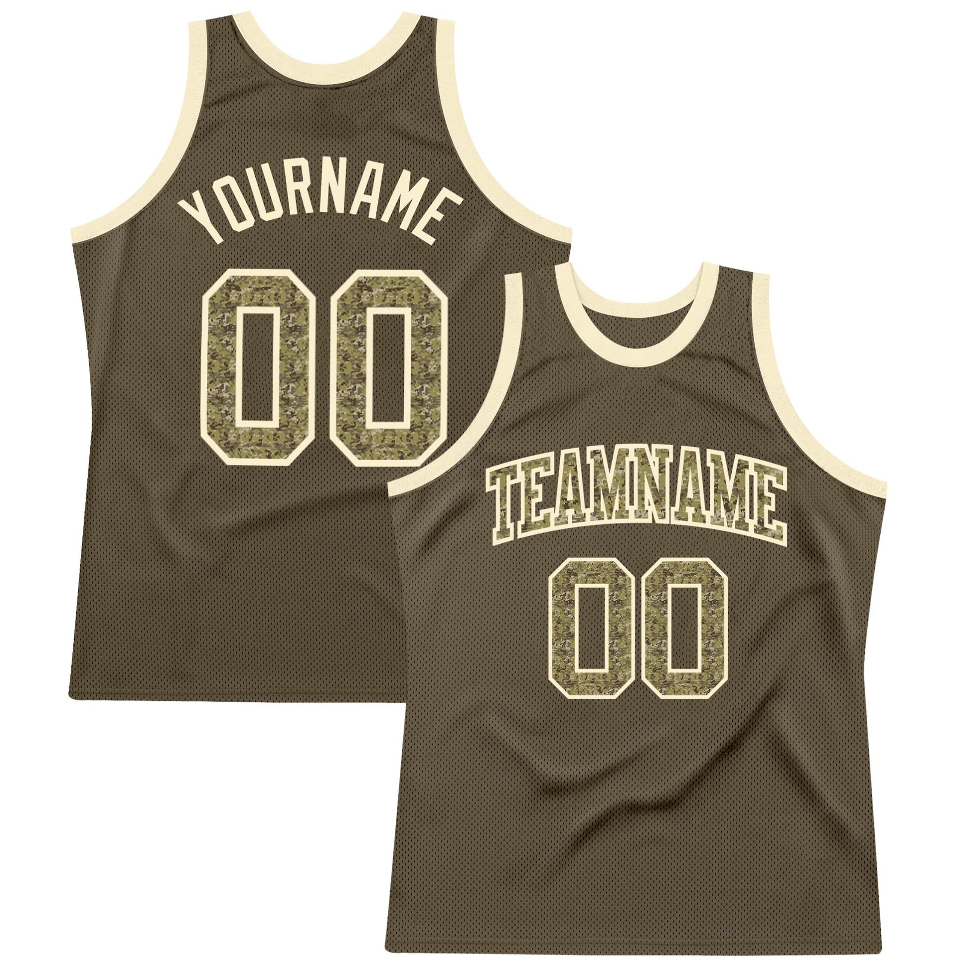 Custom Olive Camo-Cream Authentic Throwback Salute To Service Basketball Jersey - Main View