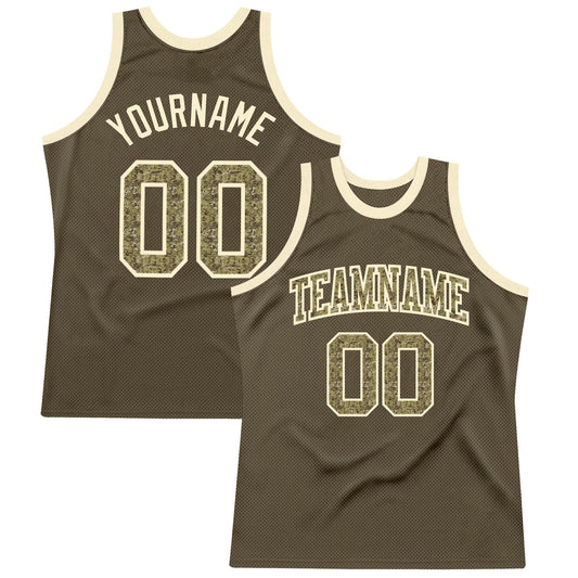 Custom Olive Camo-Cream Authentic Throwback Salute To Service Basketball Jersey - Main View