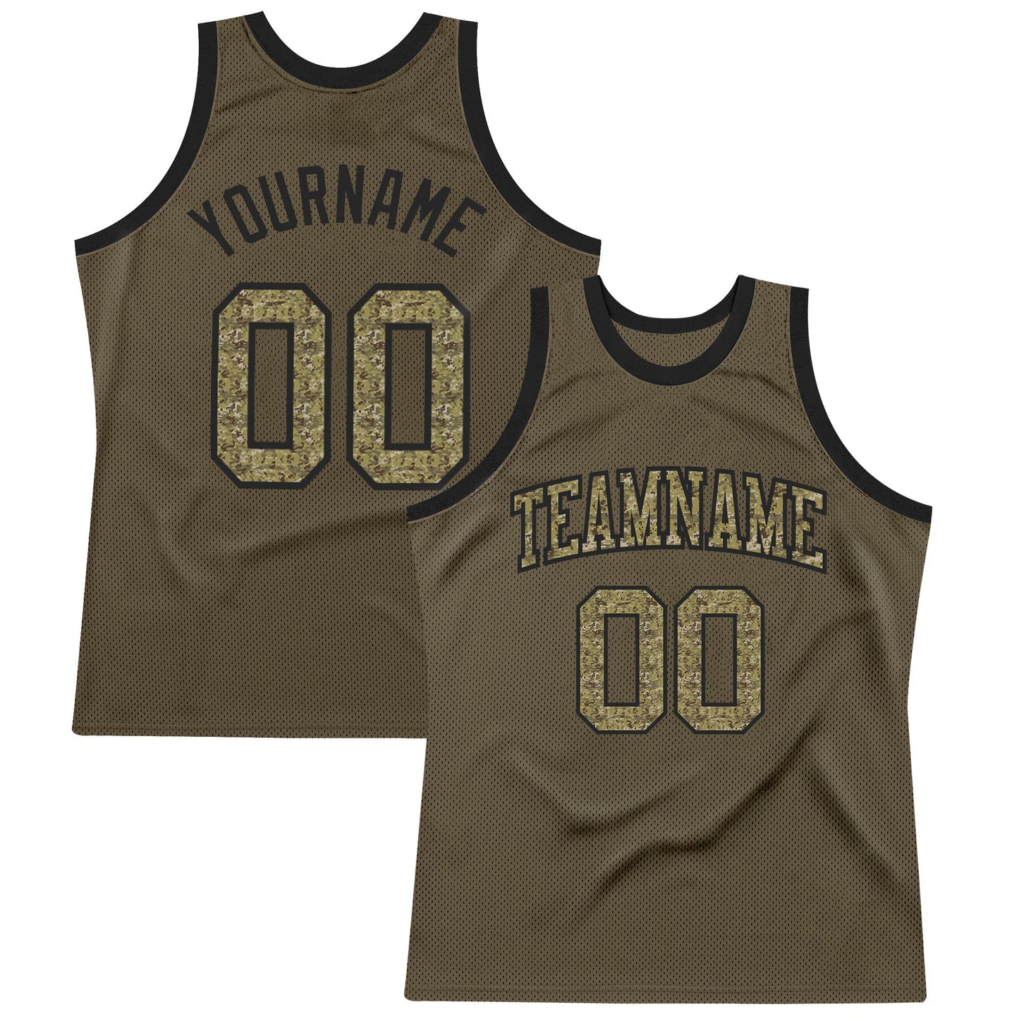 Custom Olive Camo-Black Authentic Throwback Salute To Service Basketball Jersey - Main View