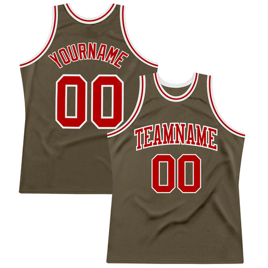 Custom Olive Red-White Authentic Throwback Salute To Service Basketball Jersey - Main View