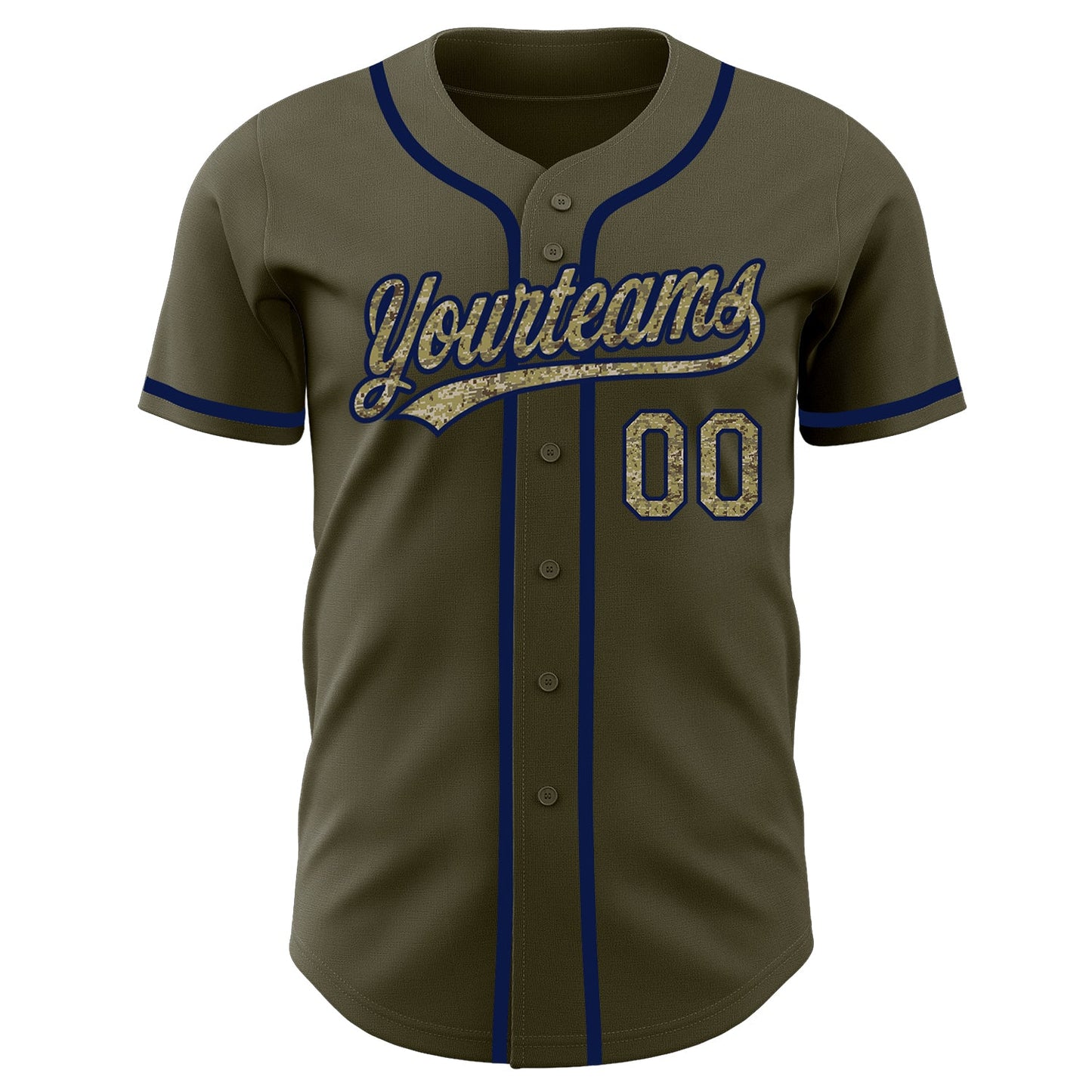 Custom Olive Camo-Navy Authentic Salute To Service Baseball Jersey view 2