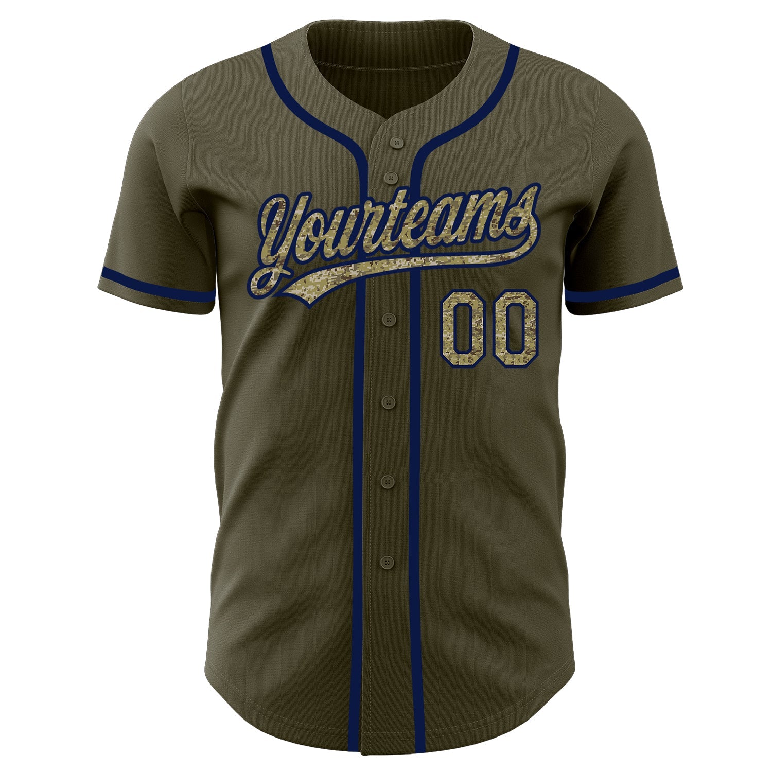 Custom Olive Camo-Navy Authentic Salute To Service Baseball Jersey view 2