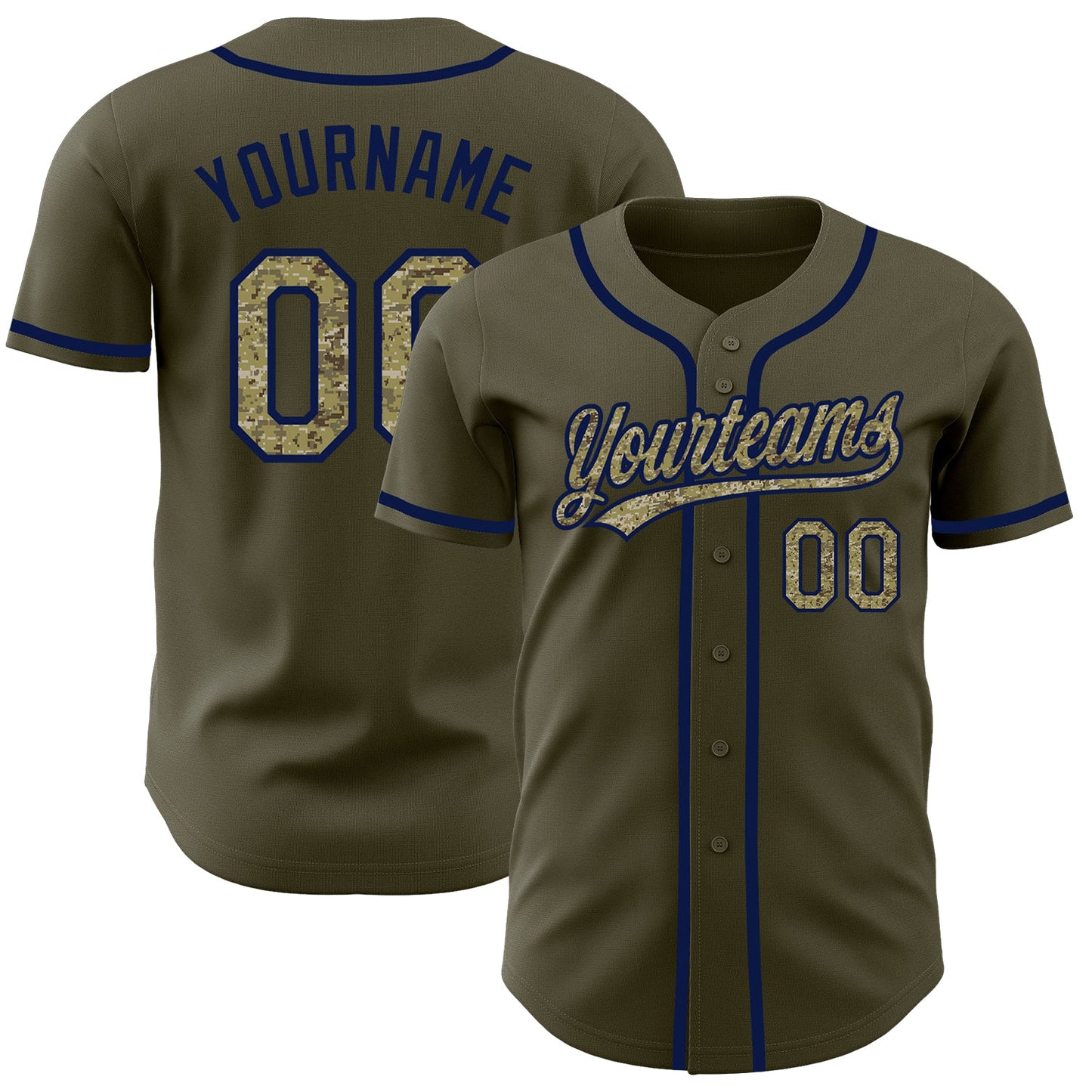 Custom Olive Camo-Navy Authentic Salute To Service Baseball Jersey - Main View