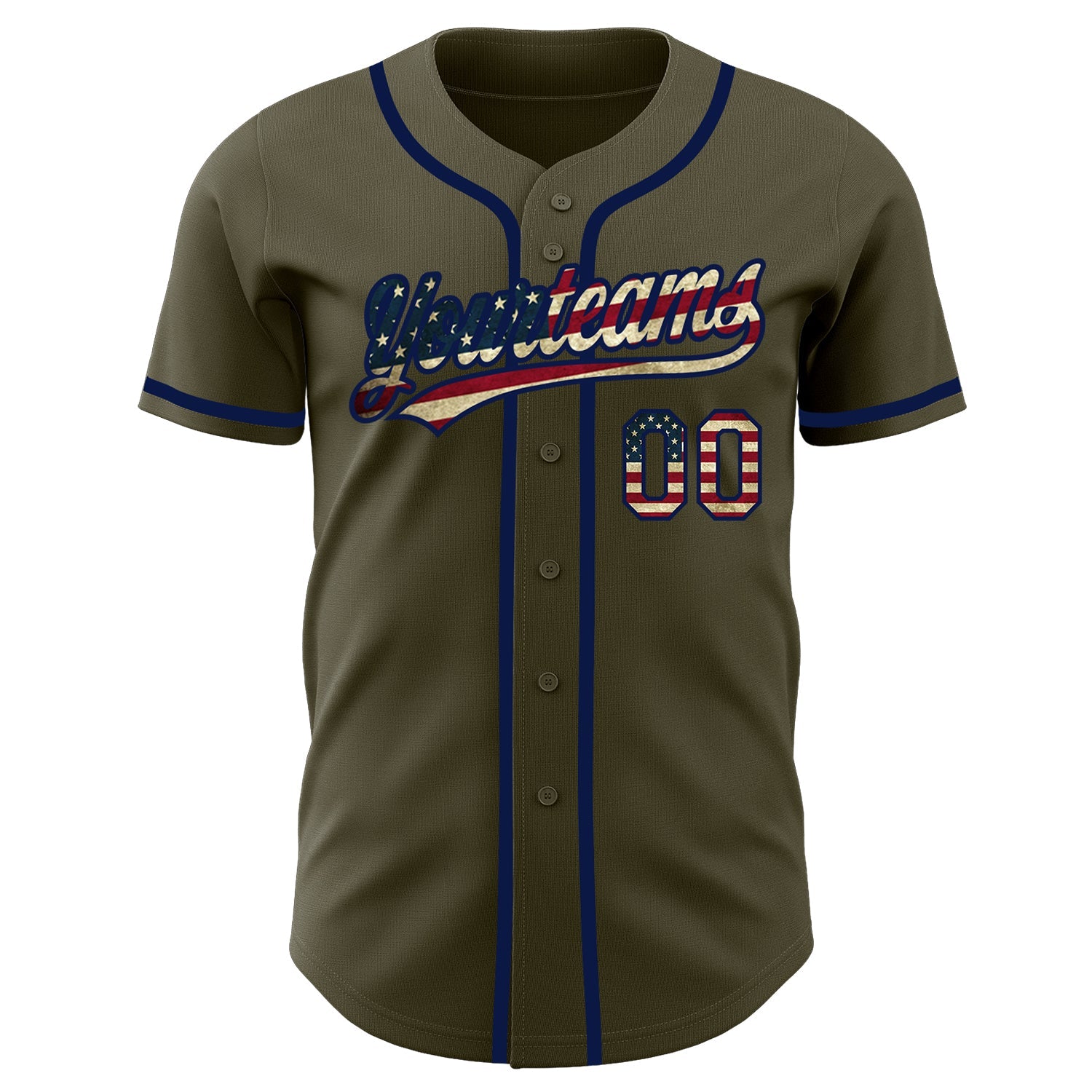 Custom Olive Vintage USA Flag-Navy Authentic Salute To Service Baseball Jersey view 2