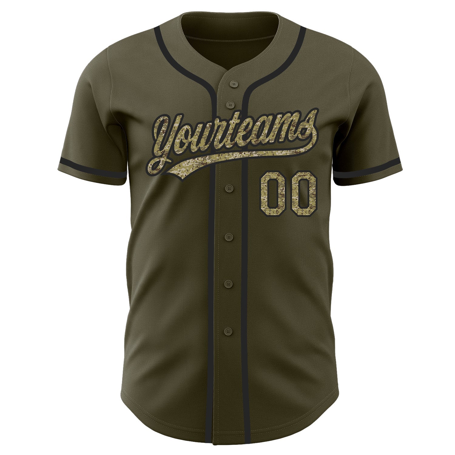 Custom Olive Camo-Black Authentic Salute To Service Baseball Jersey view 3