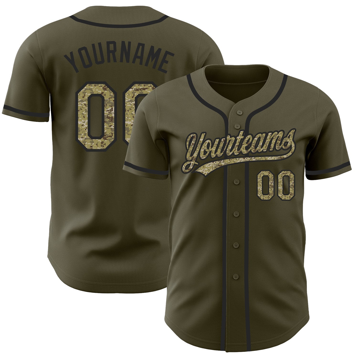 Custom Olive Camo-Black Authentic Salute To Service Baseball Jersey - Main View