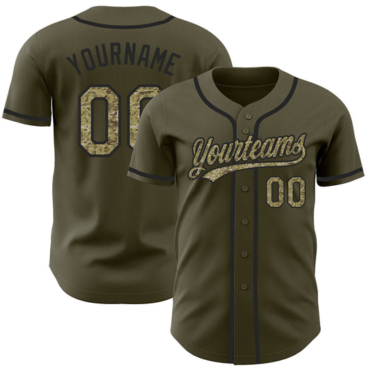 Custom Olive Camo-Black Authentic Salute To Service Baseball Jersey - Main View
