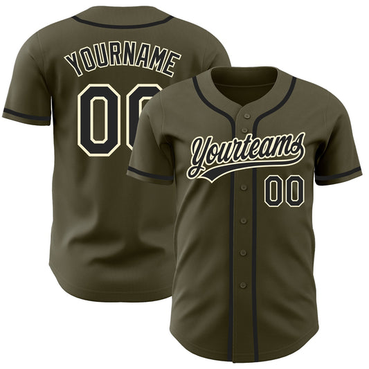 Custom Olive Black-Cream Authentic Salute To Service Baseball Jersey - Main View