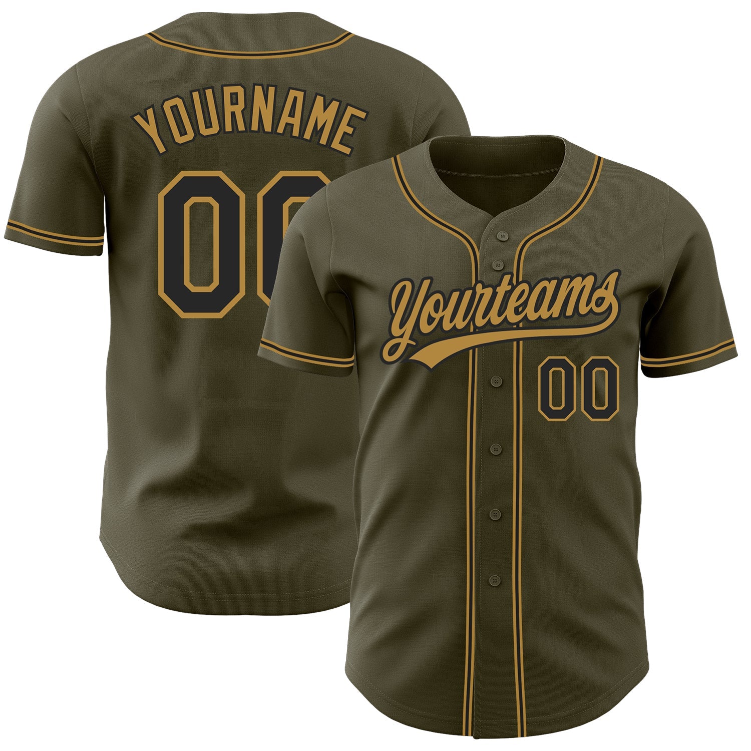 Custom Olive Black-Old Gold Authentic Salute To Service Baseball Jersey - Main View
