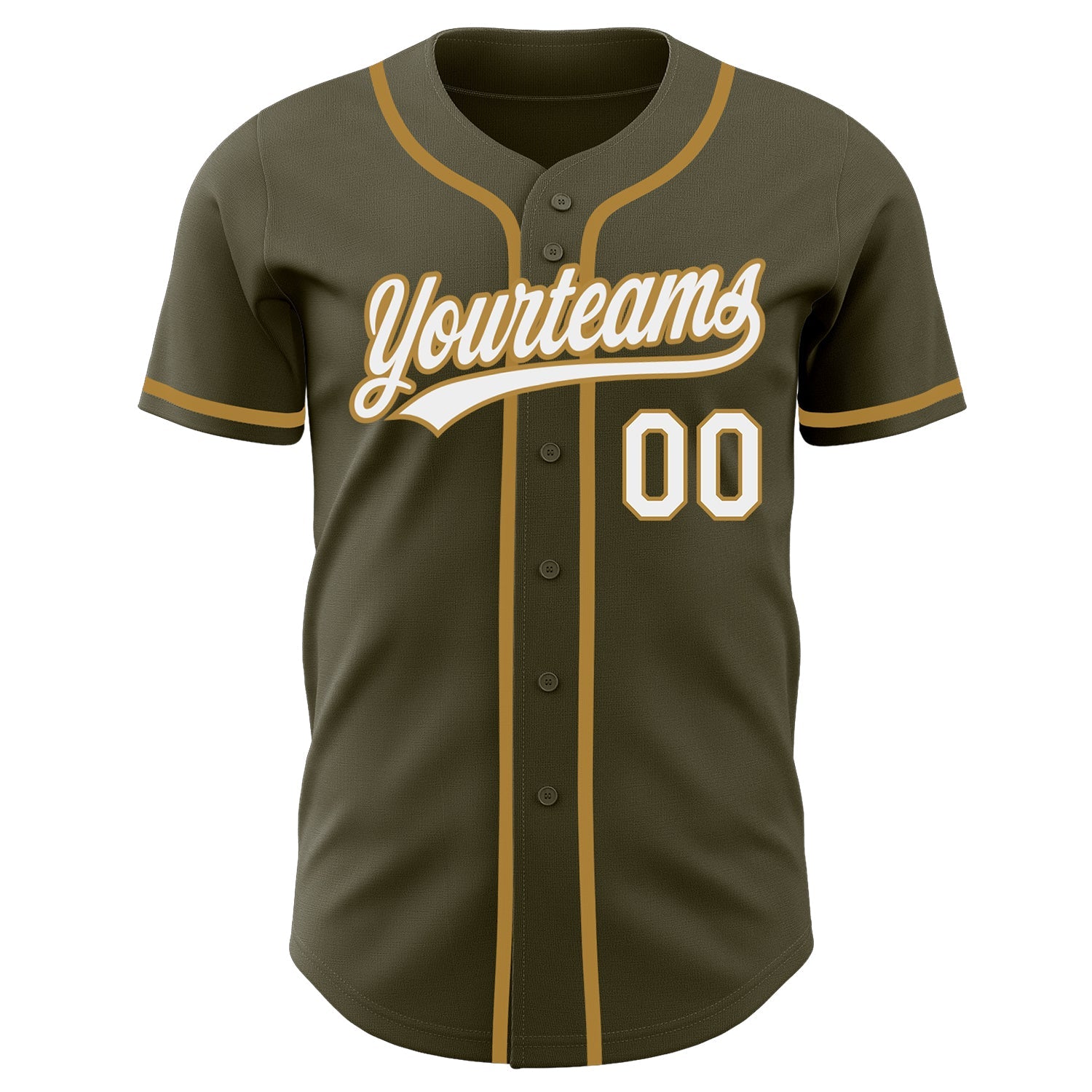 Custom Olive White-Old Gold Authentic Salute To Service Baseball Jersey view 2