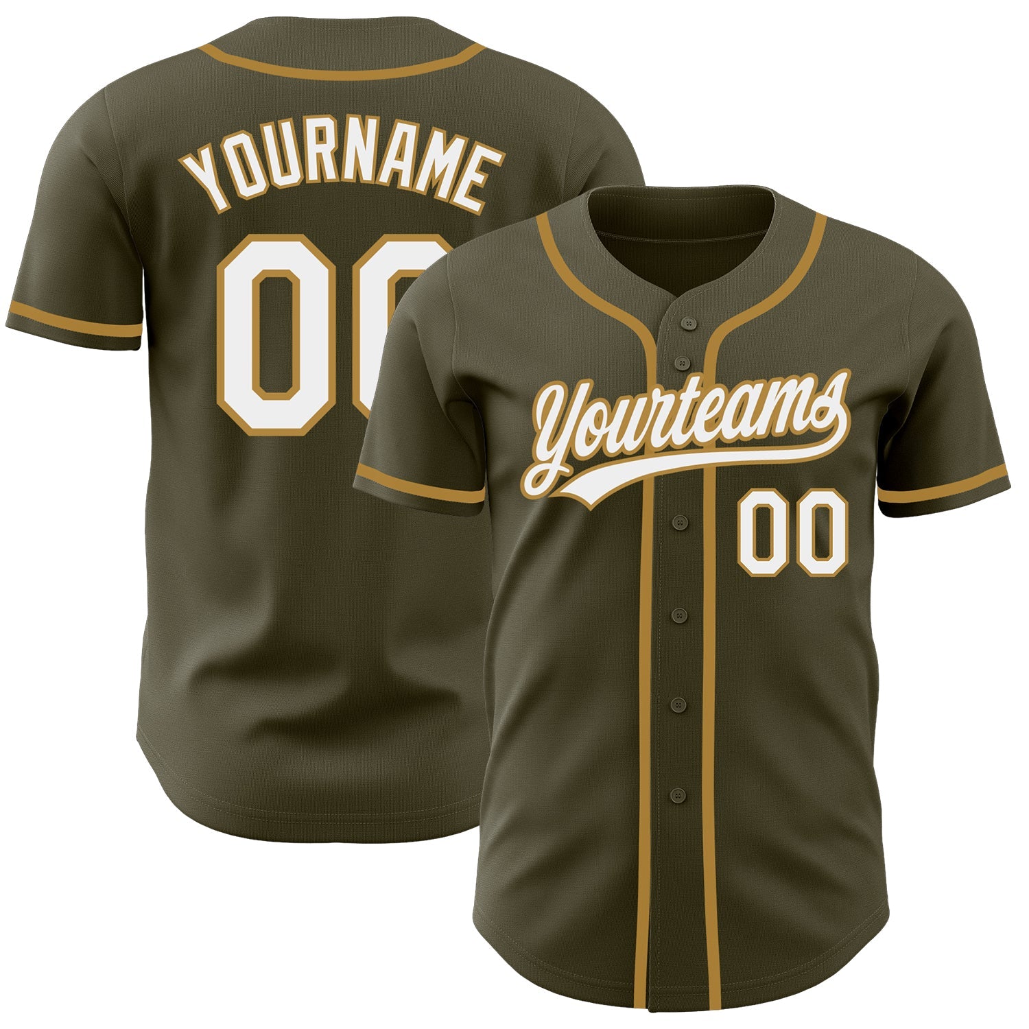 Custom Olive White-Old Gold Authentic Salute To Service Baseball Jersey - Main View