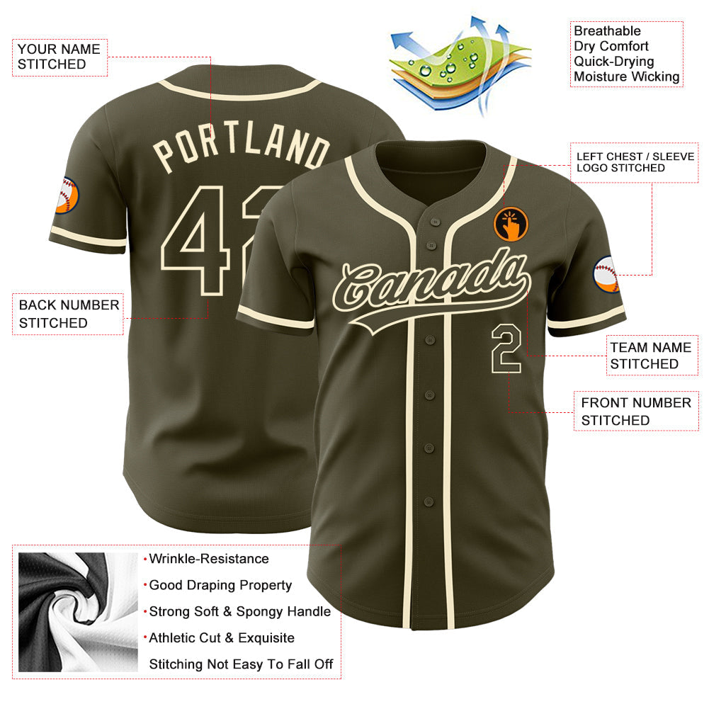 Custom Olive Olive-Cream Authentic Salute To Service Baseball Jersey view 4