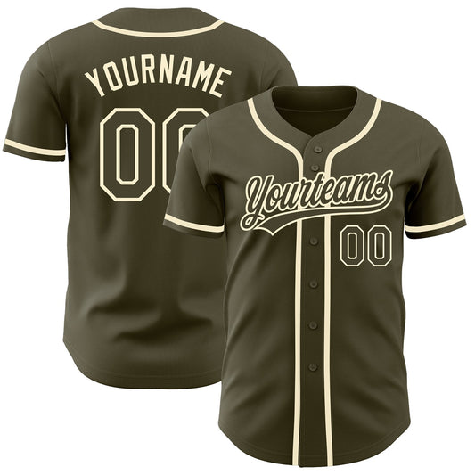 Custom Olive Olive-Cream Authentic Salute To Service Baseball Jersey - Main View