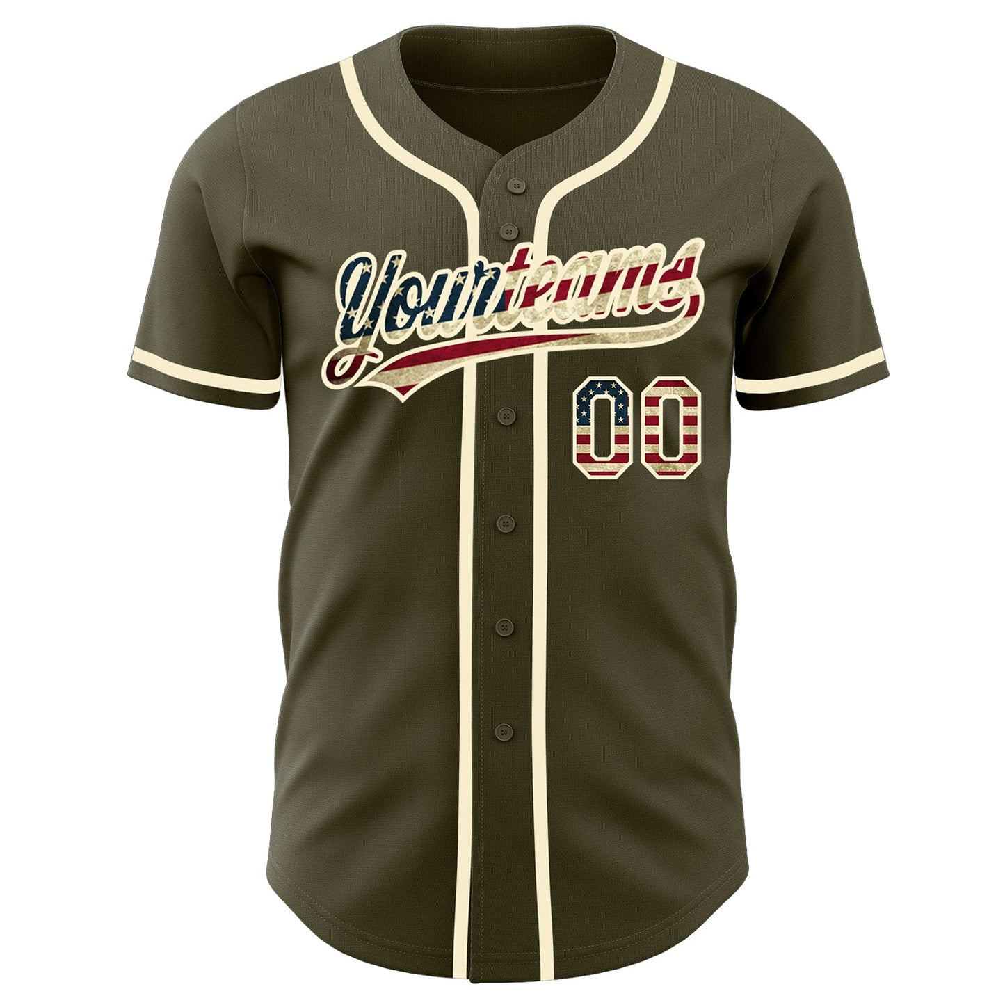 Custom Olive Vintage USA Flag-Cream Authentic Salute To Service Baseball Jersey view 2
