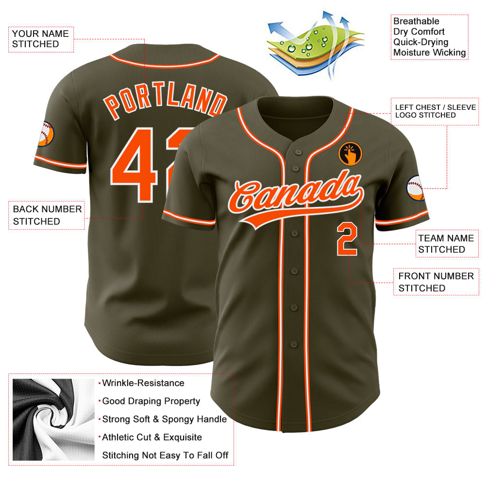 Custom Olive Orange-White Authentic Salute To Service Baseball Jersey view 3