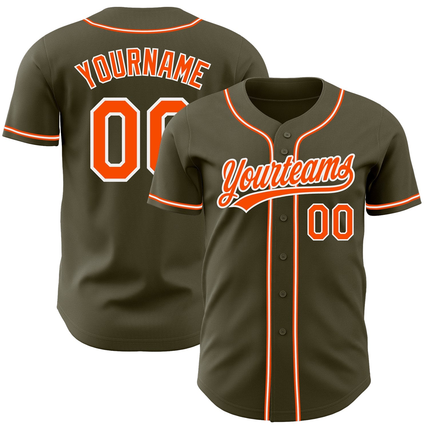 Custom Olive Orange-White Authentic Salute To Service Baseball Jersey - Main View