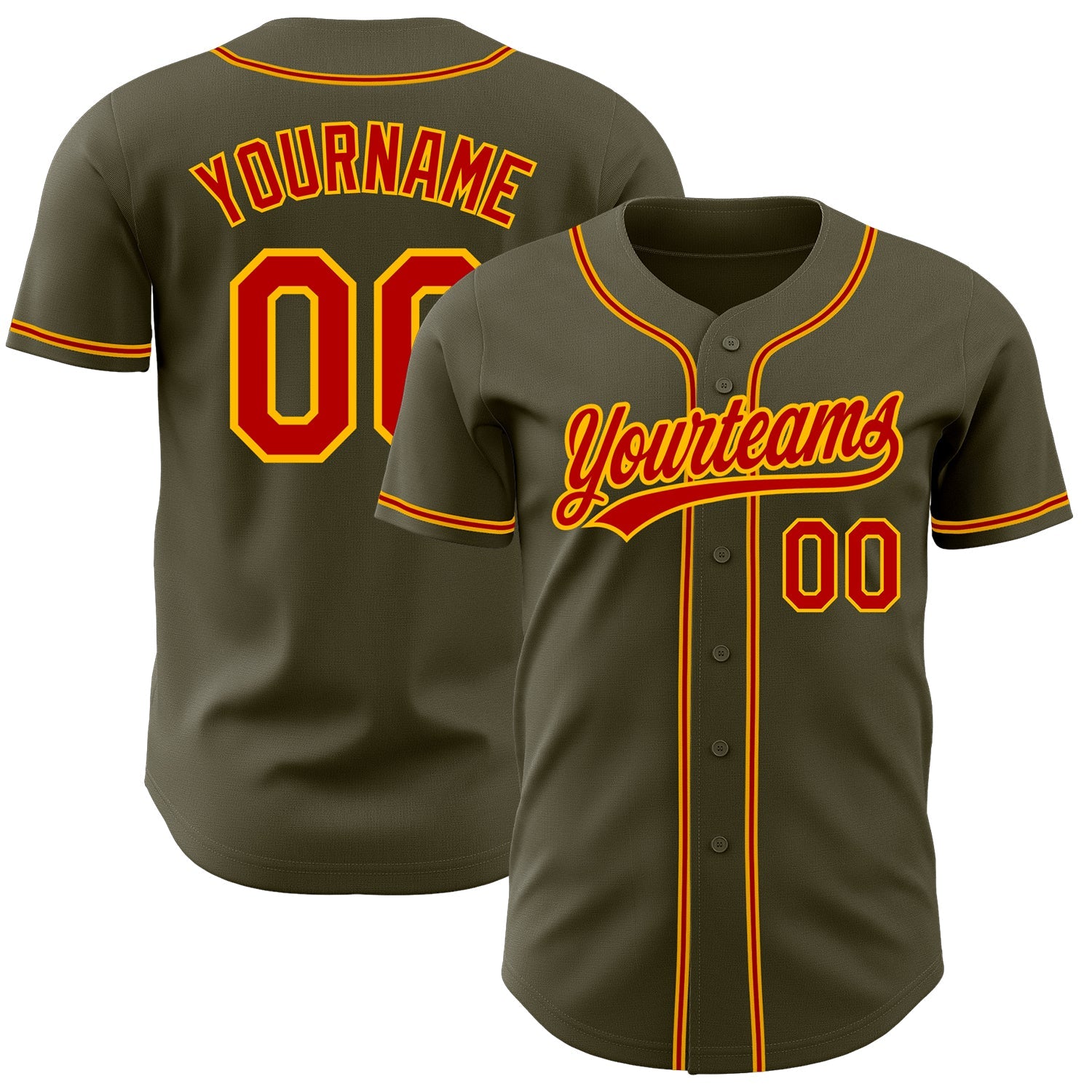 Custom Olive Red-Gold Authentic Salute To Service Baseball Jersey - Main View