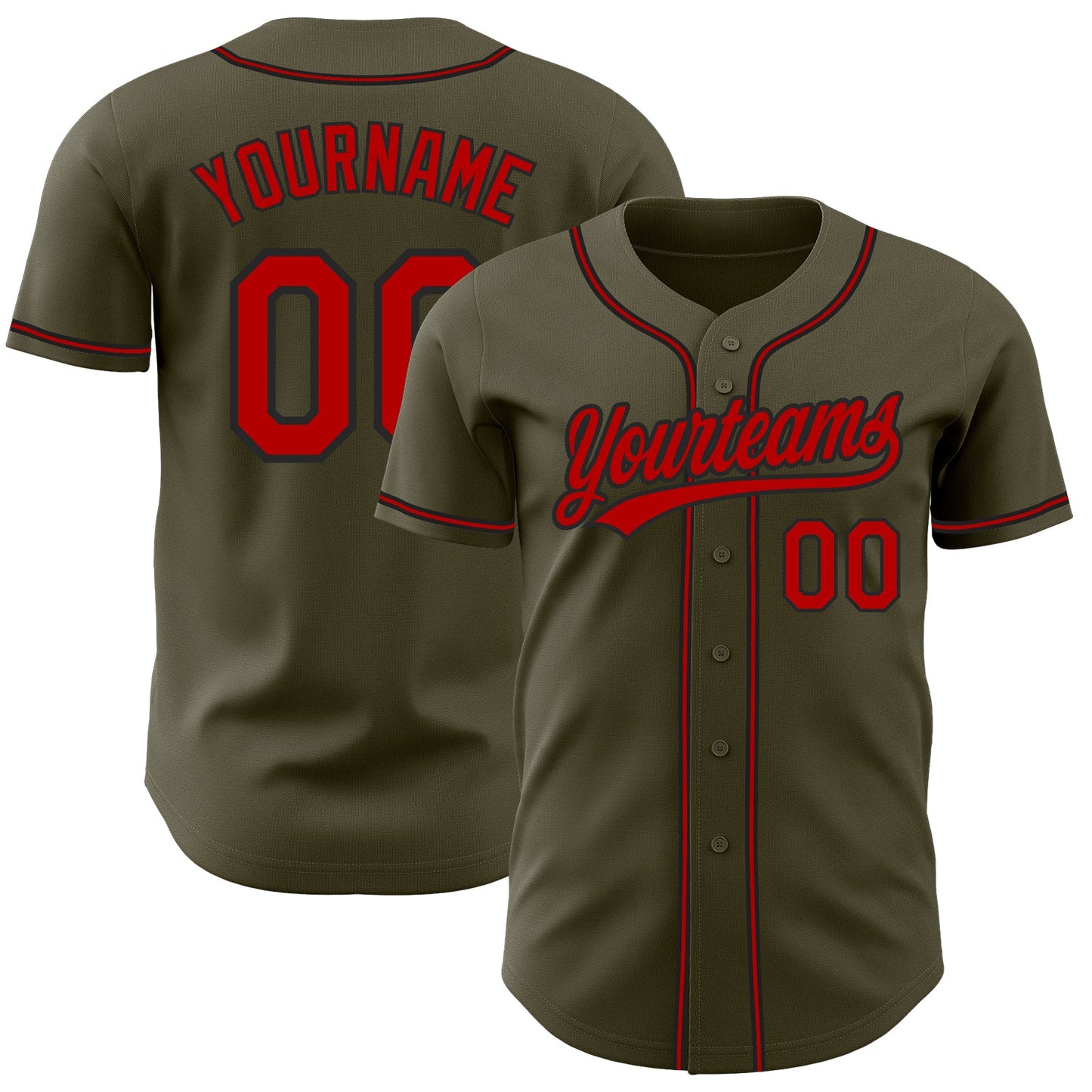 Custom Olive Red-Black Authentic Salute To Service Baseball Jersey - Main View