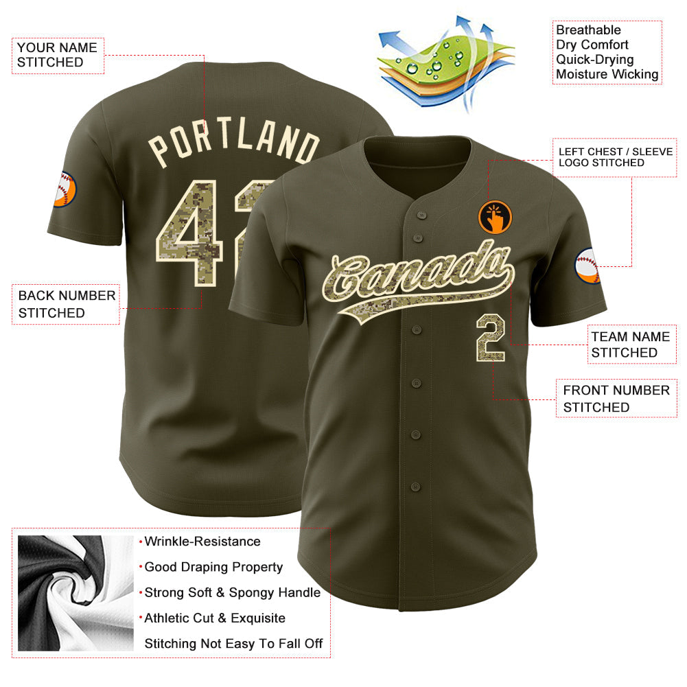 Custom Olive Camo-Cream Authentic Salute To Service Baseball Jersey view 3
