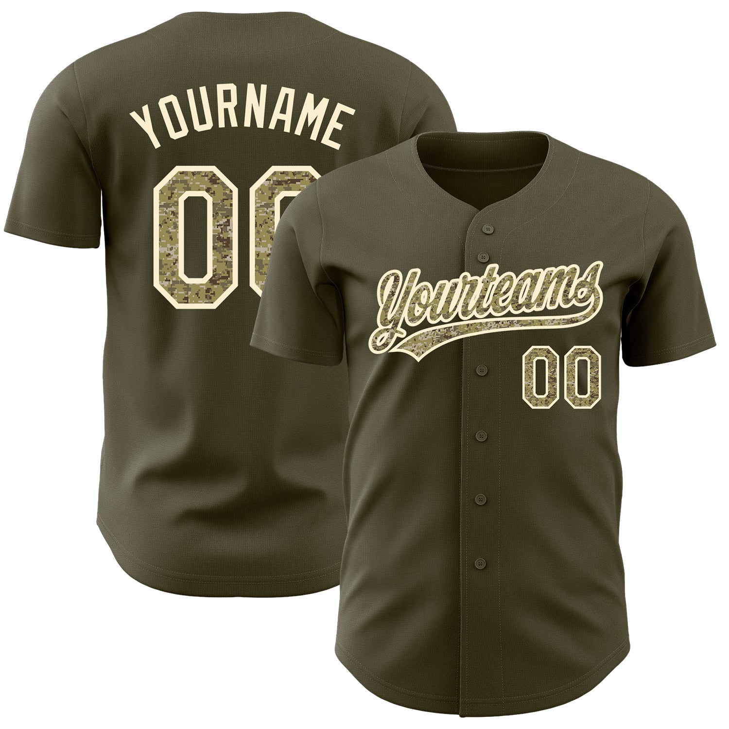 Custom Olive Camo-Cream Authentic Salute To Service Baseball Jersey - Main View