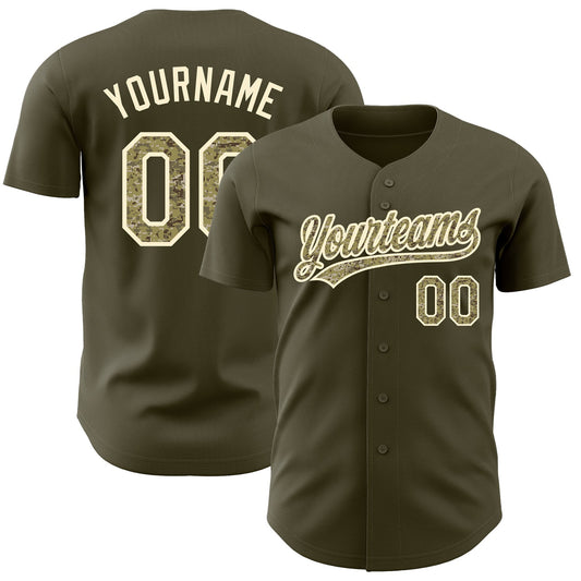 Custom Olive Camo-Cream Authentic Salute To Service Baseball Jersey - Main View