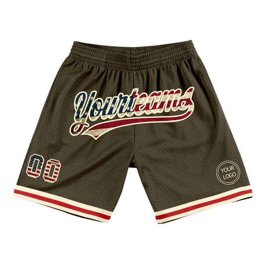 Custom Olive Vintage USA Flag-Cream Authentic Throwback Salute To Service Basketball Shorts - Main View