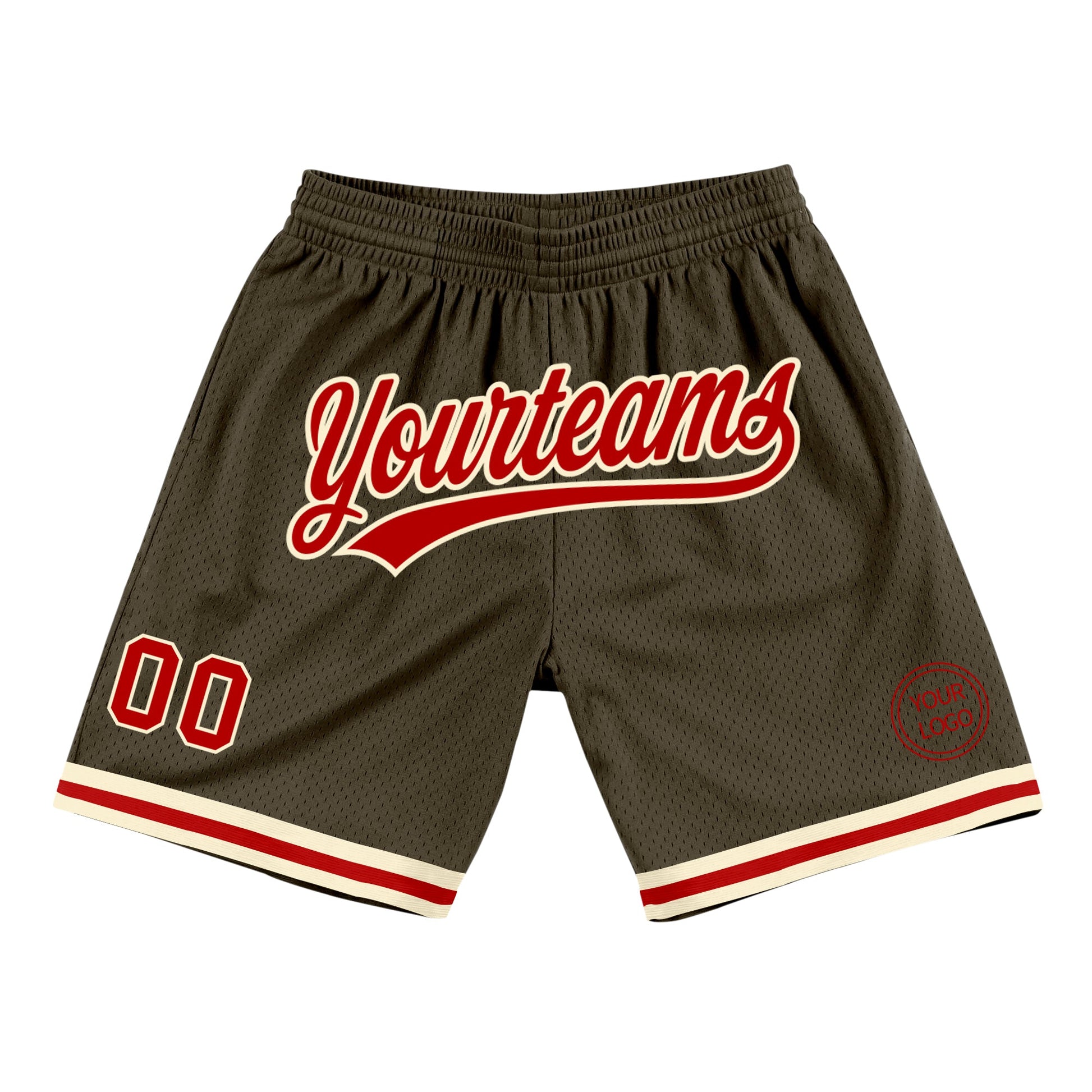 Custom Olive Red-Cream Authentic Throwback Salute To Service Basketball Shorts - Main View