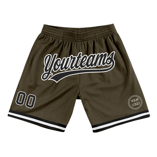 Custom Olive Black-White Authentic Throwback Salute To Service Basketball Shorts - Main View