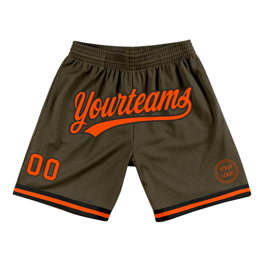 Custom Olive Orange-Black Authentic Throwback Salute To Service Basketball Shorts - Main View