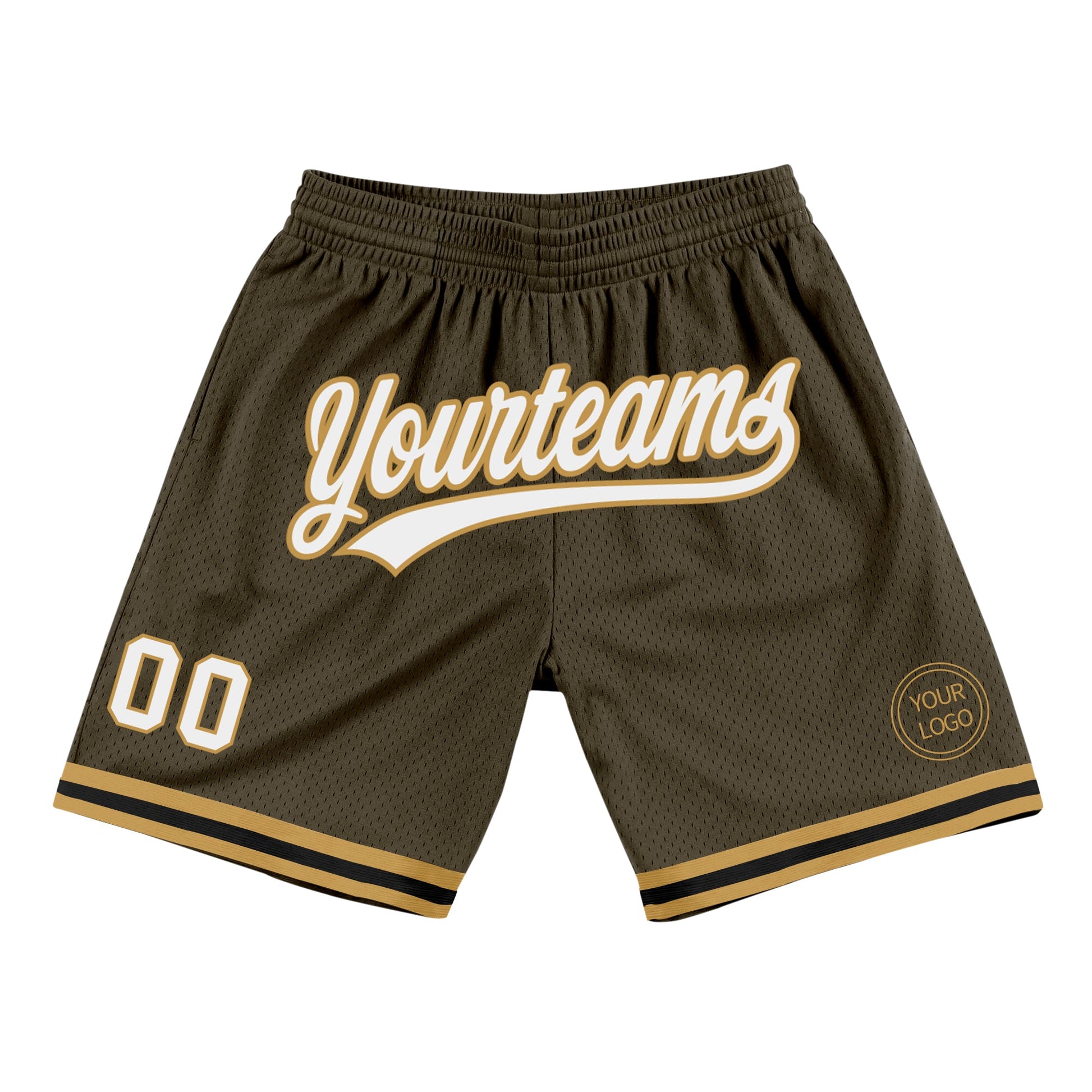 Custom Olive White Old Gold-Black Authentic Throwback Salute To Service Basketball Shorts - Main View