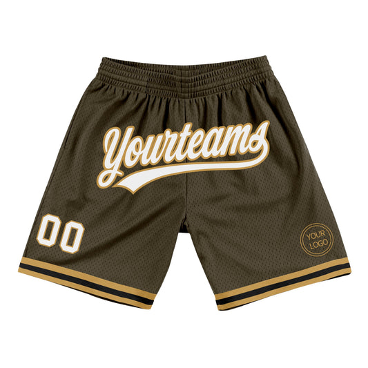 Custom Olive White Old Gold-Black Authentic Throwback Salute To Service Basketball Shorts - Main View