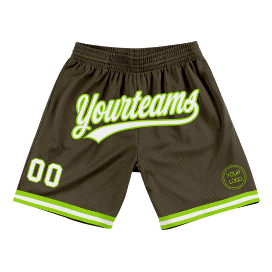 Custom Olive White-Neon Green Authentic Throwback Salute To Service Basketball Shorts - Main View