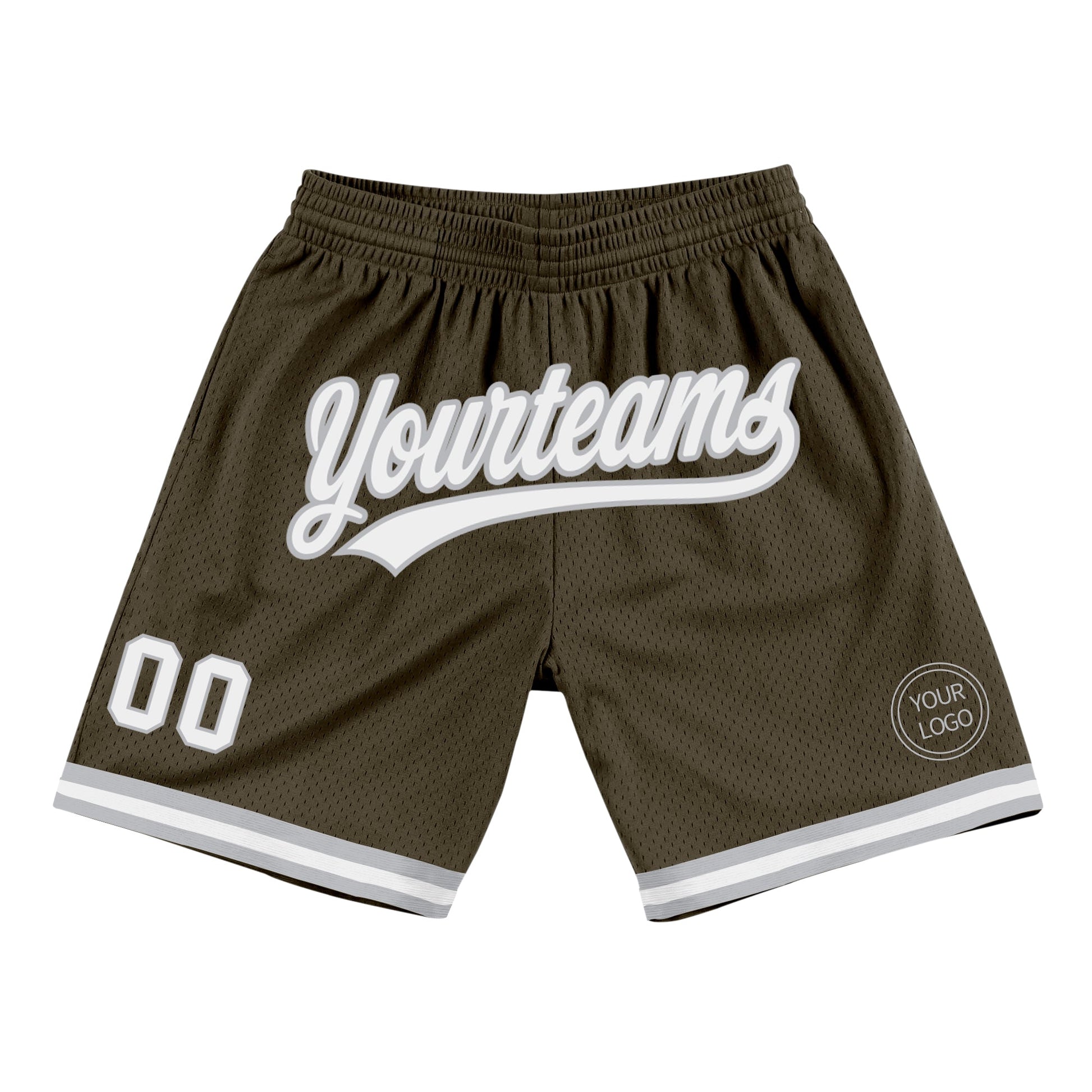 Custom Olive White-Gray Authentic Throwback Salute To Service Basketball Shorts - Main View