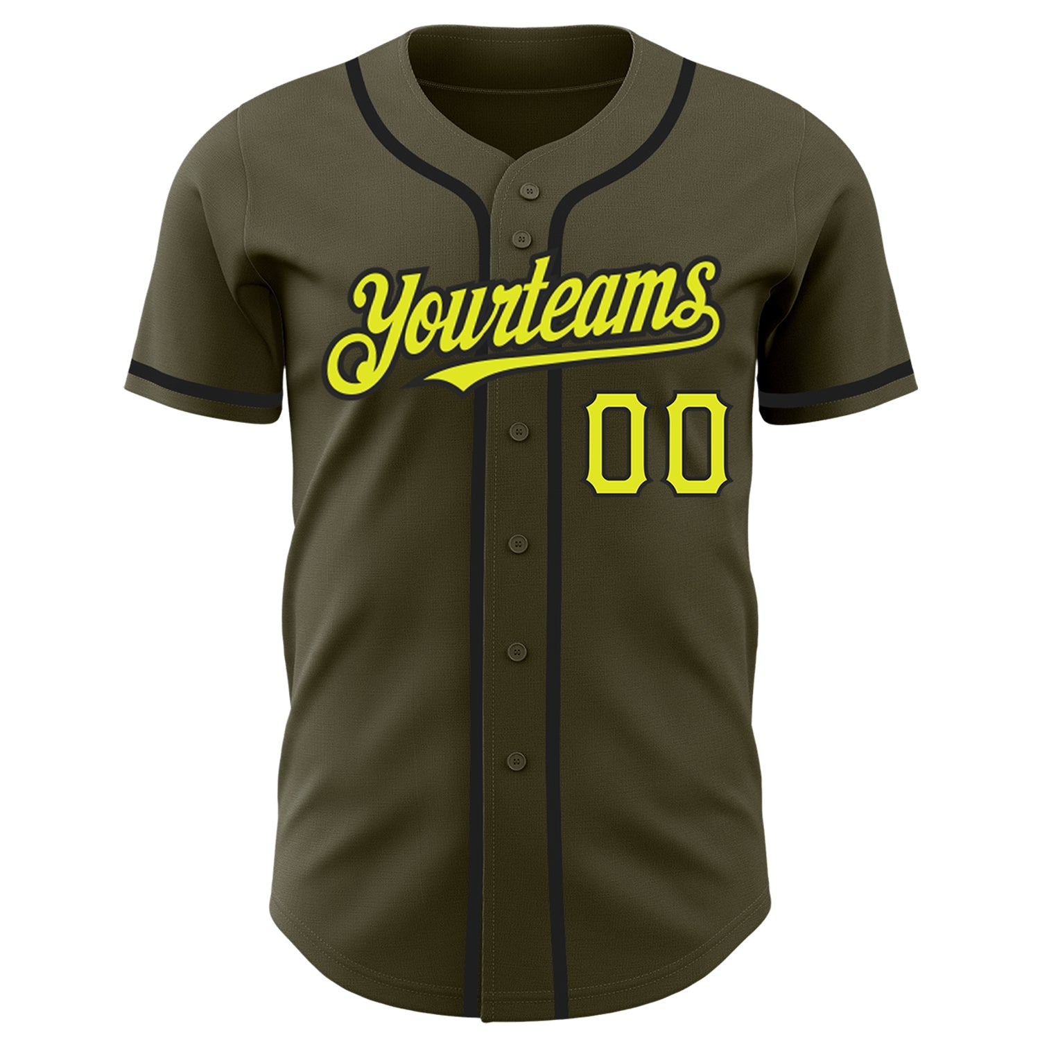Custom Olive Neon Yellow-Black Authentic Salute To Service Baseball Jersey view 2