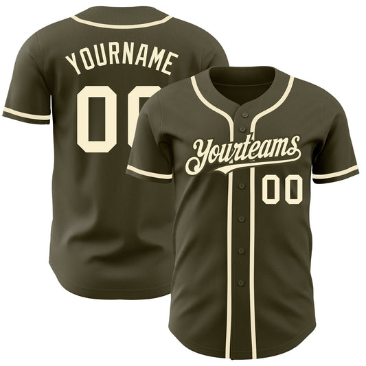 Custom Olive Cream Authentic Salute To Service Baseball Jersey - Main View