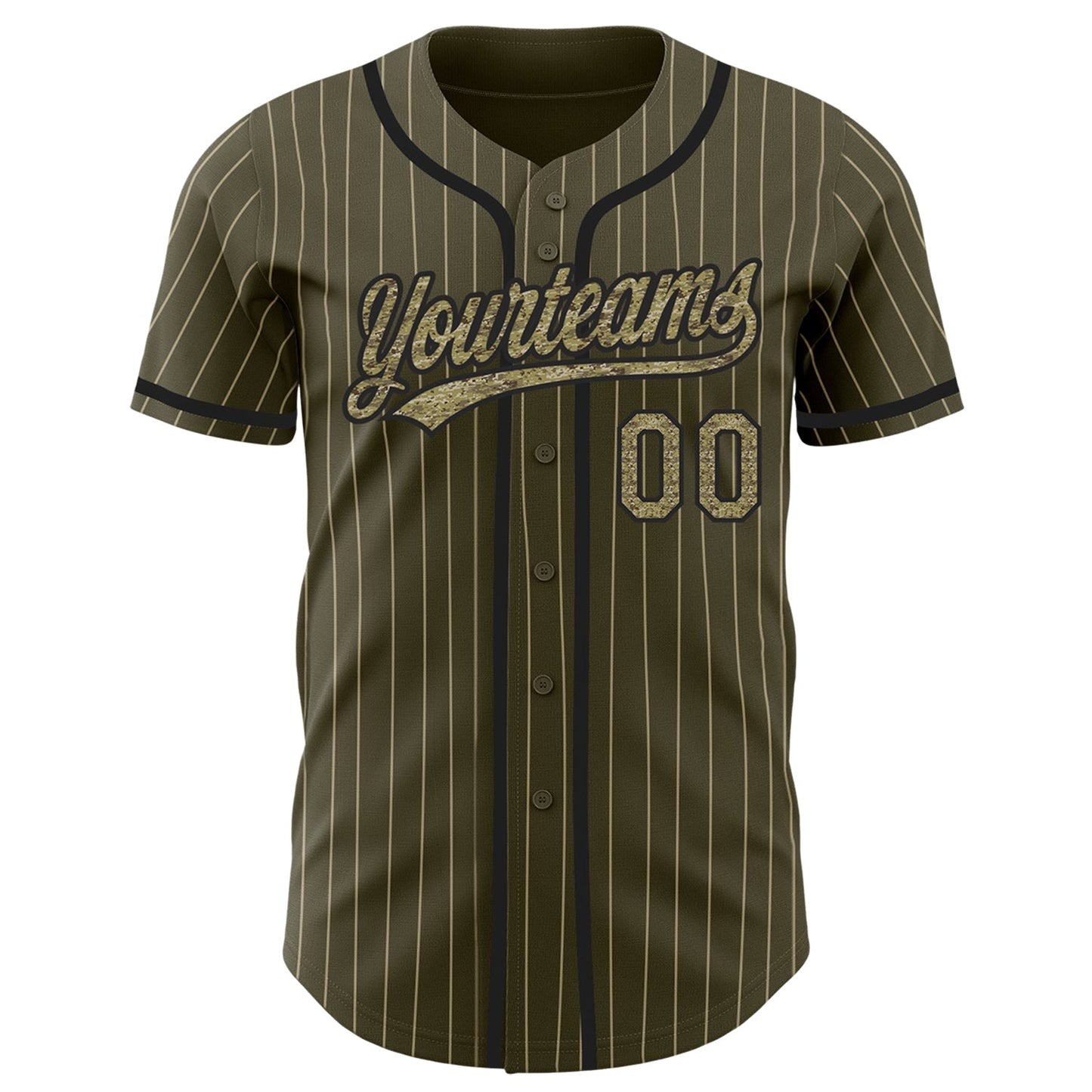 Custom Olive City Cream Pinstripe Camo-Black Authentic Salute To Service Baseball Jersey view 2