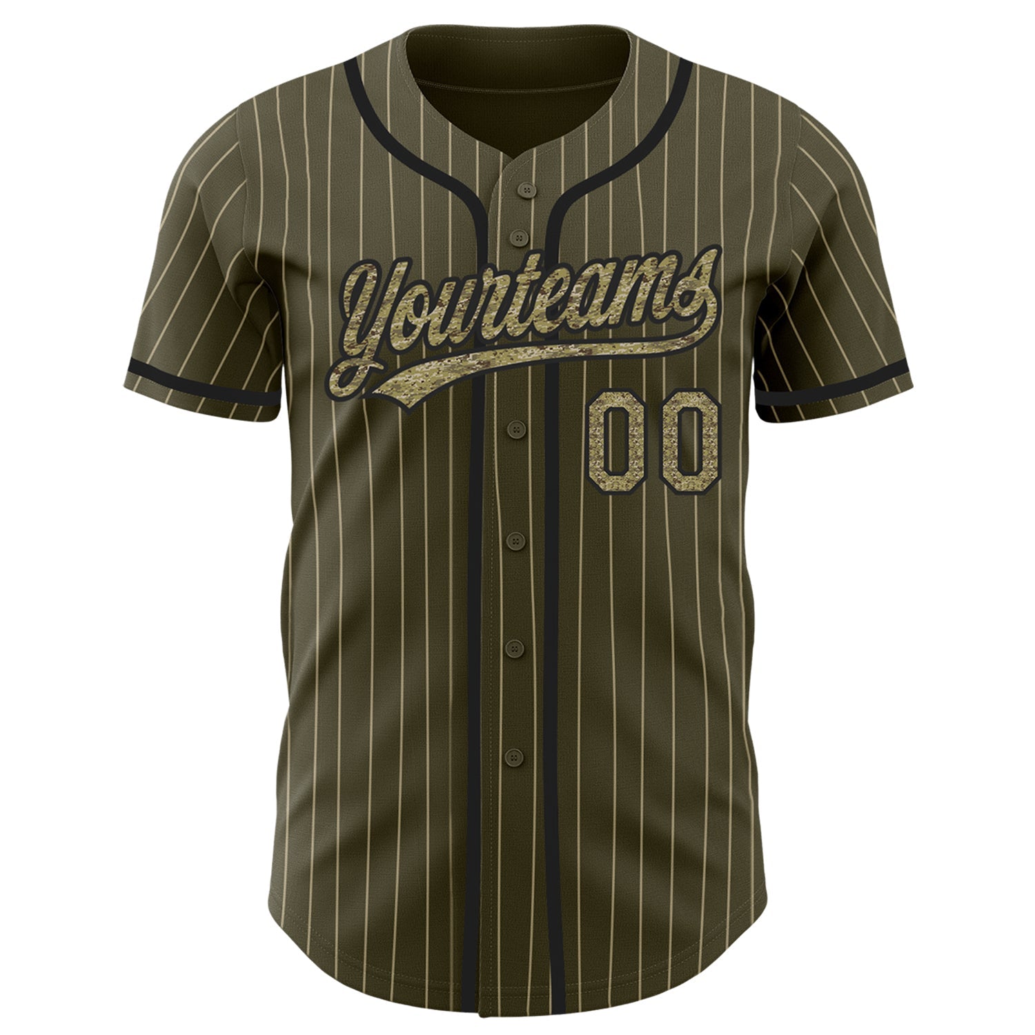 Custom Olive City Cream Pinstripe Camo-Black Authentic Salute To Service Baseball Jersey view 2