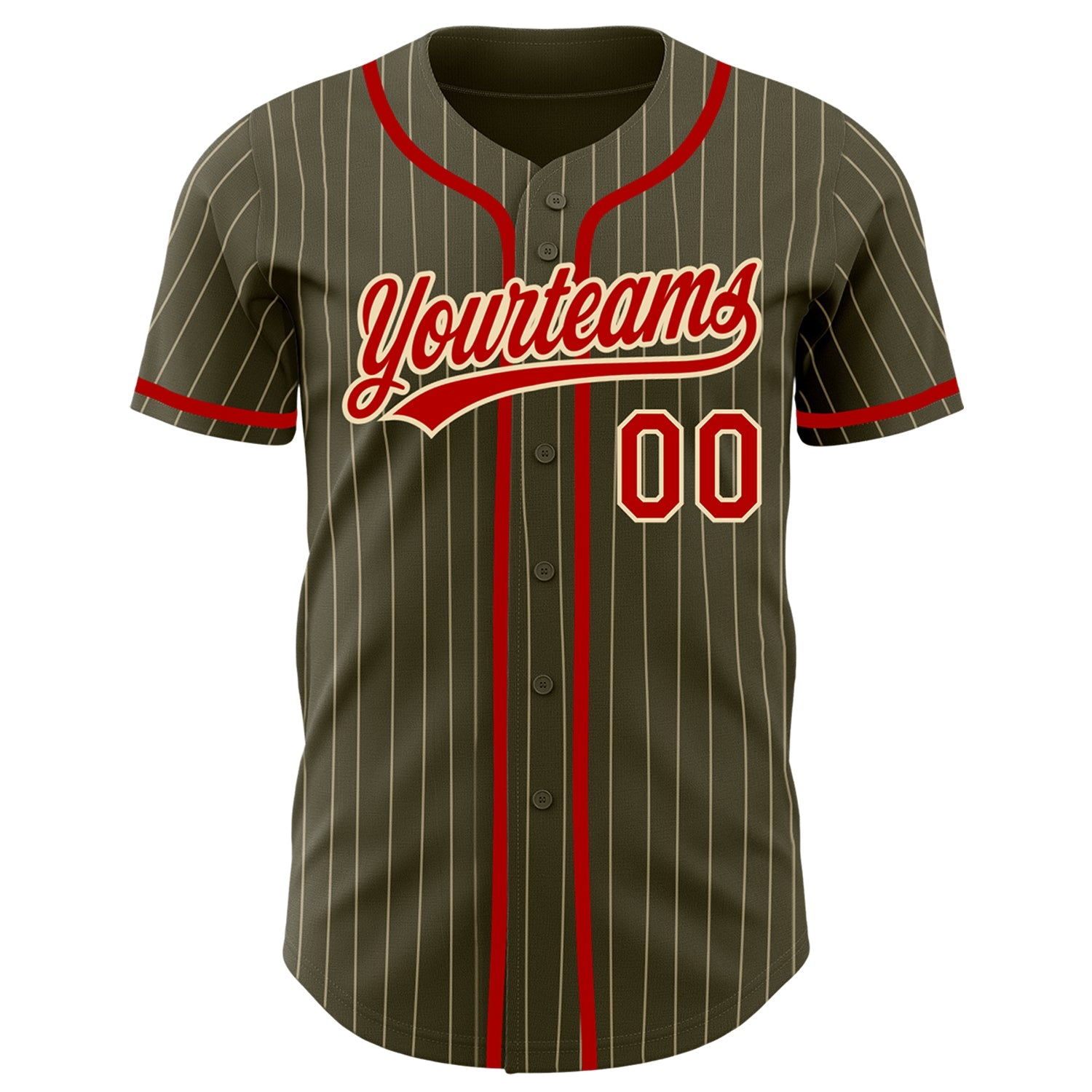 Custom Olive City Cream Pinstripe Red Authentic Salute To Service Baseball Jersey view 2