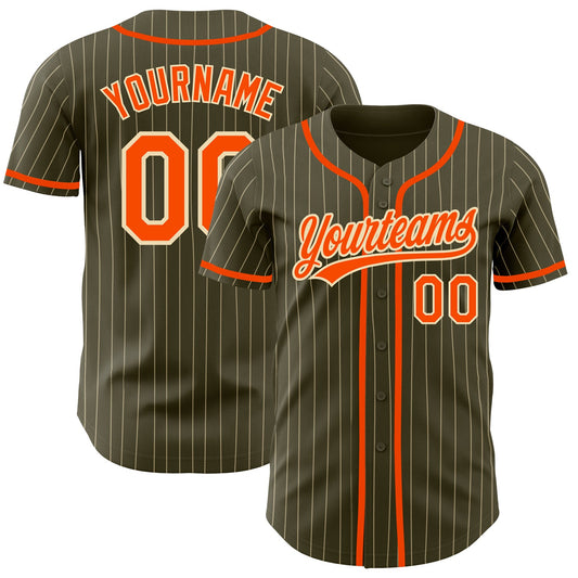 Custom Olive City Cream Pinstripe Orange Authentic Salute To Service Baseball Jersey - Main View