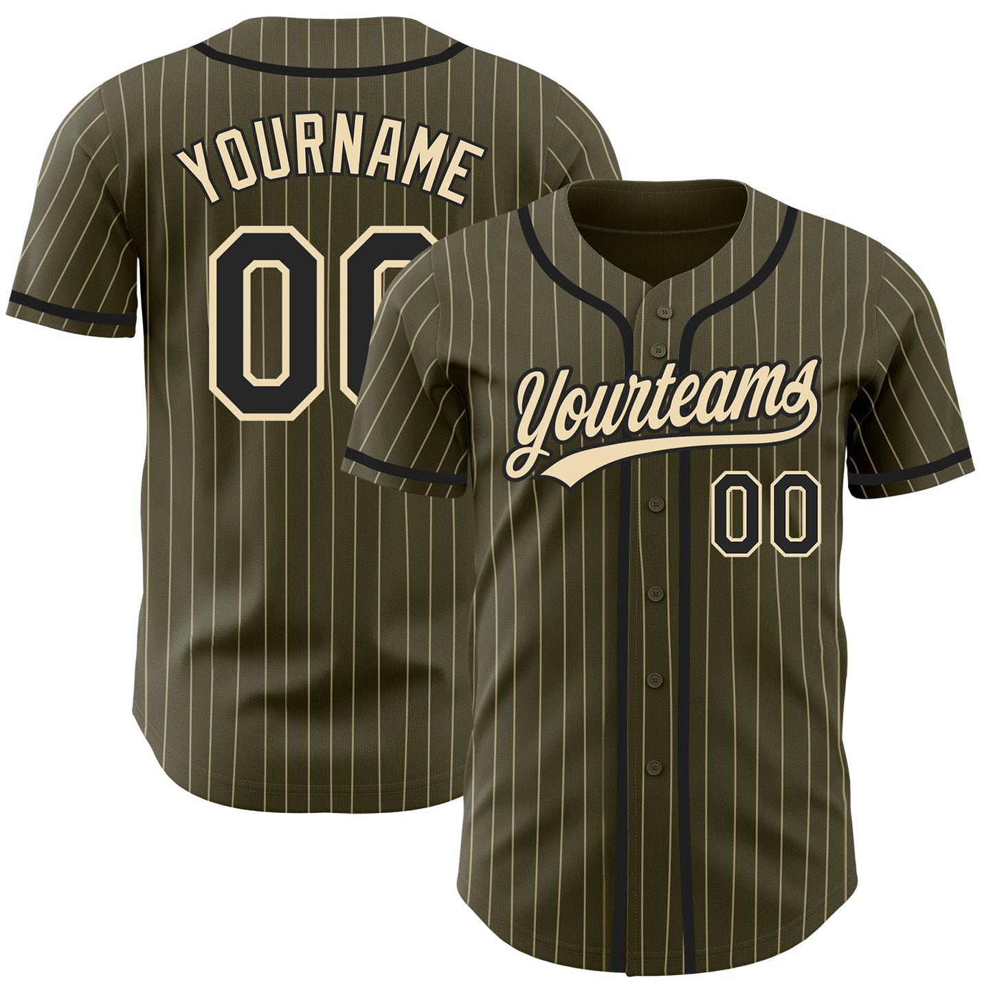 Custom Olive City Cream Pinstripe Black Authentic Salute To Service Baseball Jersey - Main View