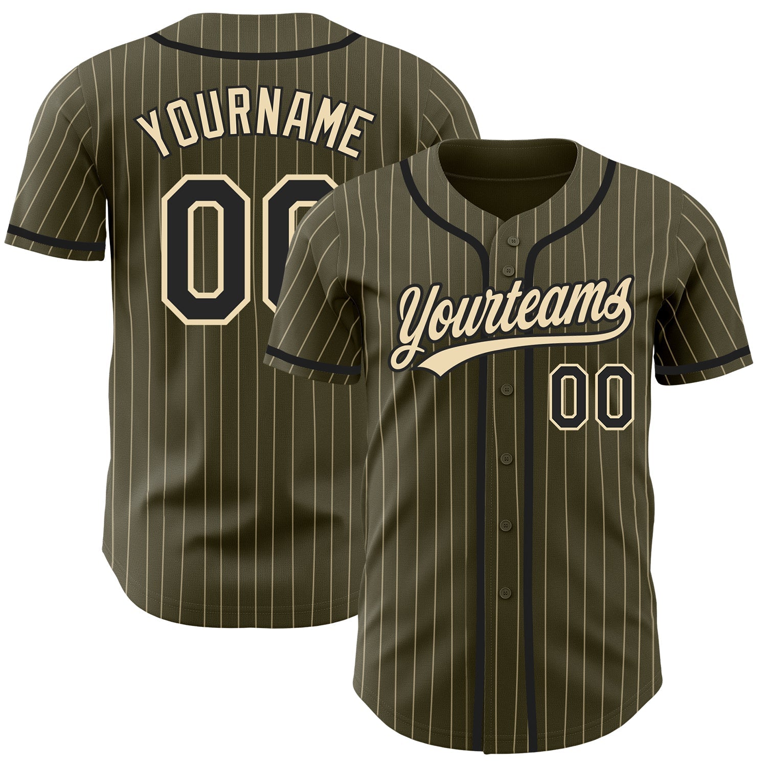 Custom Olive City Cream Pinstripe Black Authentic Salute To Service Baseball Jersey - Main View