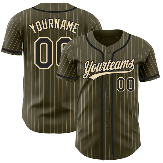 Custom Olive City Cream Pinstripe Black Authentic Salute To Service Baseball Jersey - Main View