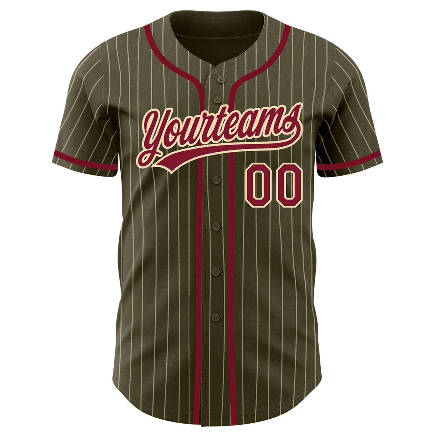 Custom Olive City Cream Pinstripe Crimson Authentic Salute To Service Baseball Jersey view 2