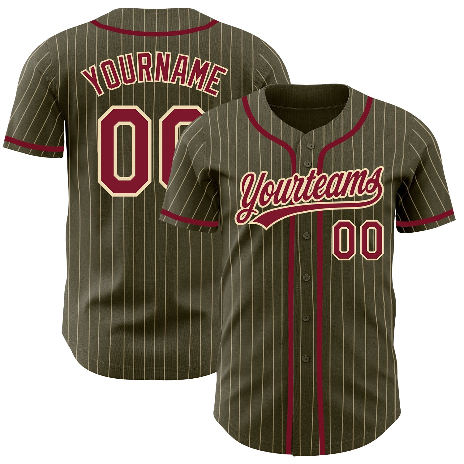 Custom Olive City Cream Pinstripe Crimson Authentic Salute To Service Baseball Jersey - Main View