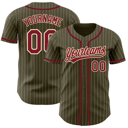 Custom Olive City Cream Pinstripe Crimson Authentic Salute To Service Baseball Jersey - Main View
