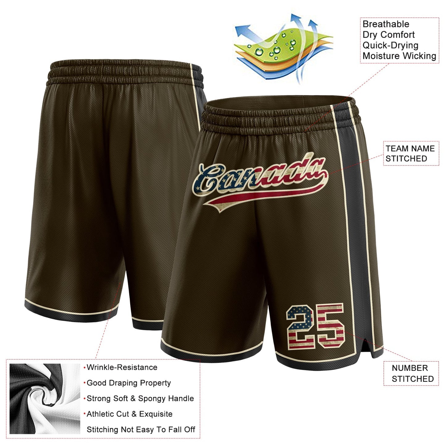 Custom Olive Vintage USA Flag Black-Cream Authentic Salute To Service Basketball Shorts view 2
