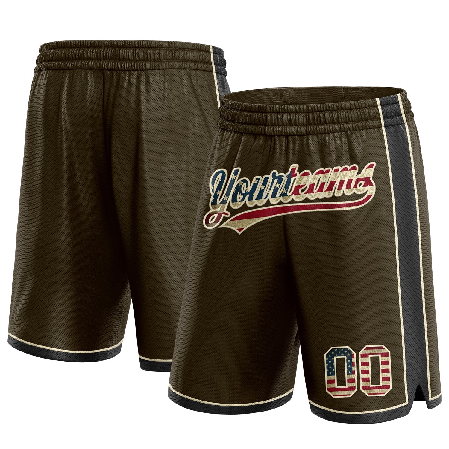 Custom Olive Vintage USA Flag Black-Cream Authentic Salute To Service Basketball Shorts - Main View