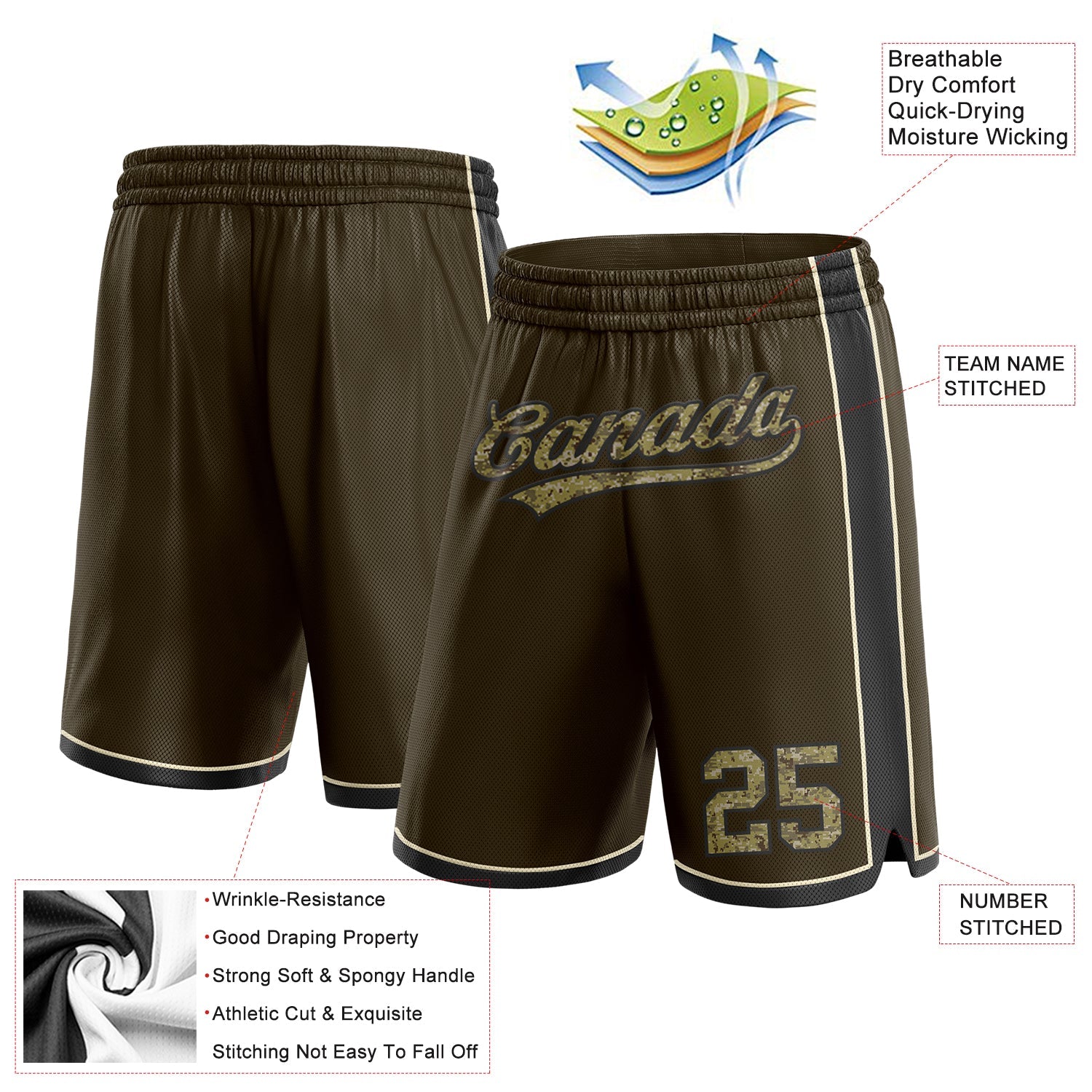 Custom Olive Camo Cream-Black Authentic Salute To Service Basketball Shorts view 2